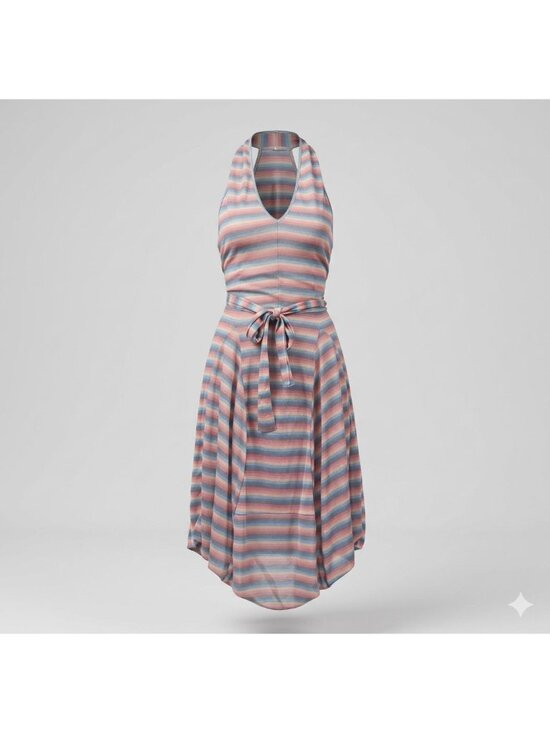 Samuel Dong Dresses & Skirts - Samuel Dong Size M/L Striped Halter Midi Dress Handkerchief Hem & Metallic Sheen